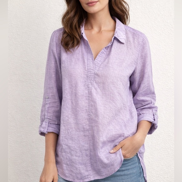 J. Jill Tops - J. Jill Lavender Linen roll tabs sleeves Top LP